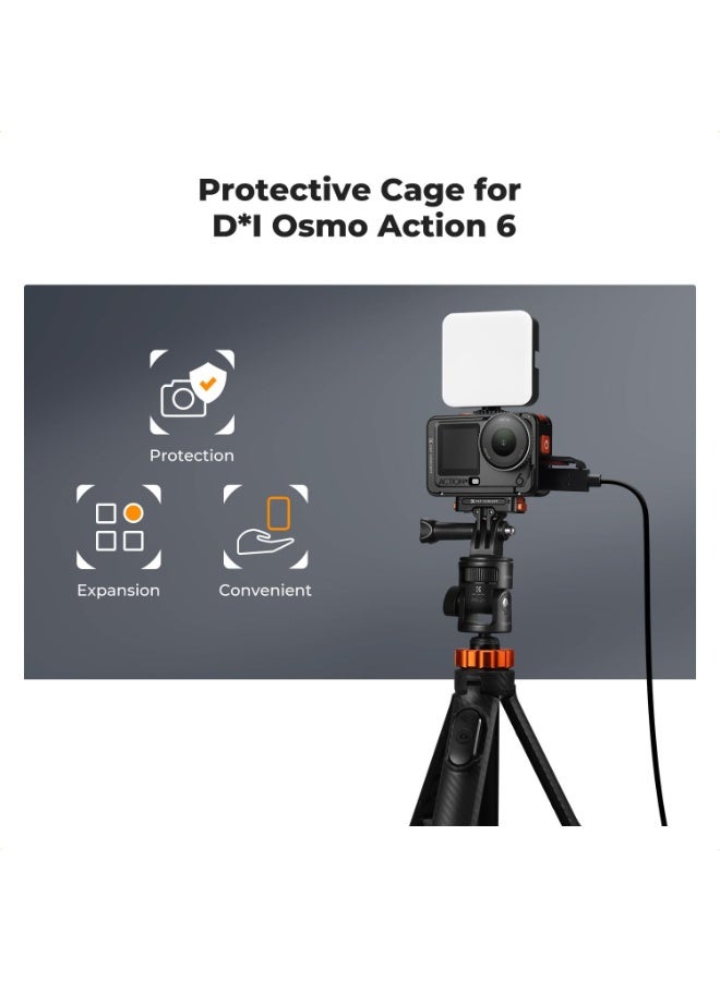 K&F Concept Aluminum Alloy Camera Cage Compatible with DJI Osmo Action 6 Camera Accessories, Protective Cage Expansion Frame Case with Cold Shoe Mount | 1/4" Screw Adapter for Tripod, Selfie Stick - Image 2